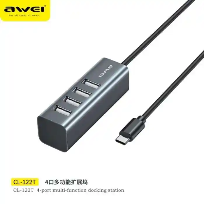 Awei CL-122T Type C Hub USB 2.0 Hub 4 Ports USB Splitter 750mm Length